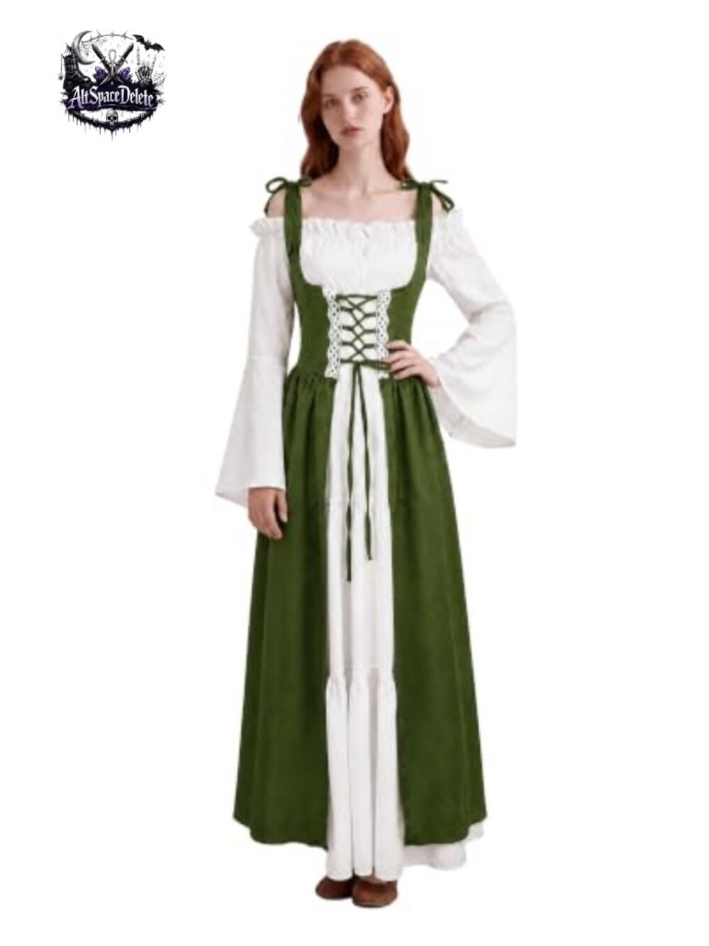 MOSTORY Renaissance Dress 2 Pc Peasant Overdress Corset Chemise Medieval